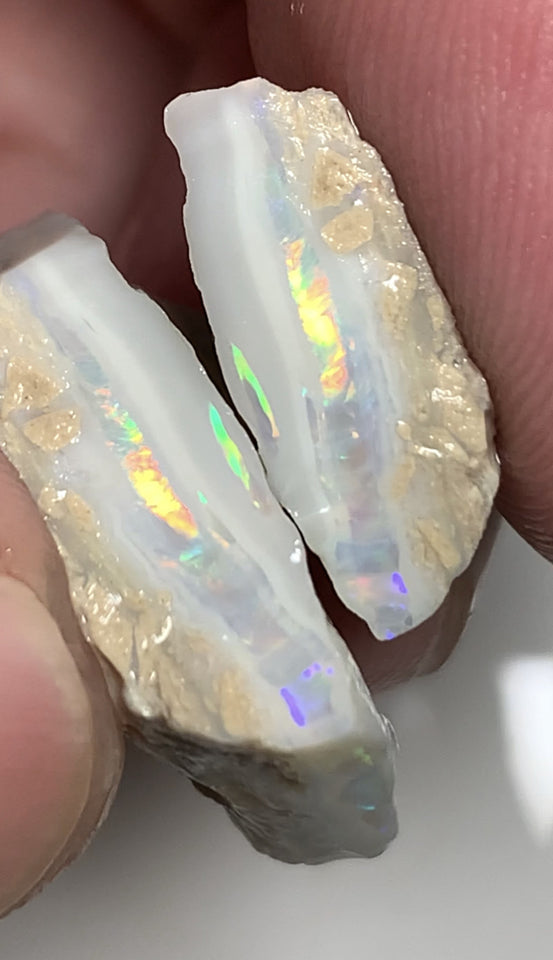 Lightning Ridge Rough Opal Grey /Crystal 25cts Cutters Candy® Exotic Seam Split Gem Grade packed with Super Bright Rainbow of fires in stunning bars 21x13x6mm & 15x12x7mm WST39