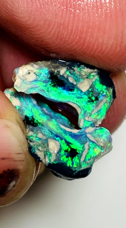 OPAL MONTH SPECIAL Lightning Ridge Rough Opal Black N1 Base Knobby Split 11cts Cutters Candy Exotic High Grade Super Bright Neon Green dominant fires 17x12x7mm & 15x7x7mm WSZ78