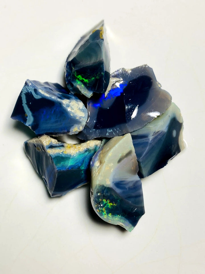 Lightning Ridge Rough Black & Dark Seam Opal Chunks Parcel 75cts Lots of Potential & Cutters Lots Bright colours & bars 17x15x10mm to 15x10x8mm WAB19