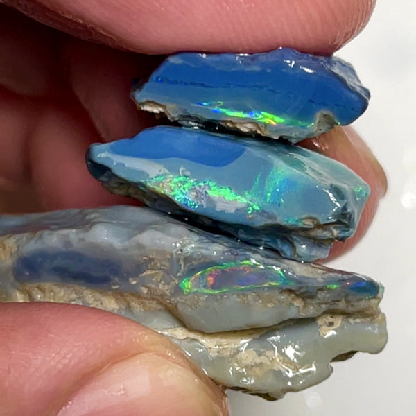 Lightning Ridge Rough Opal 47cts Big Stack of Thick Dark Base Seams Bright Multi colour fires to Cut / carve & polish 35x15x10mm to 20x15x7mm 1008