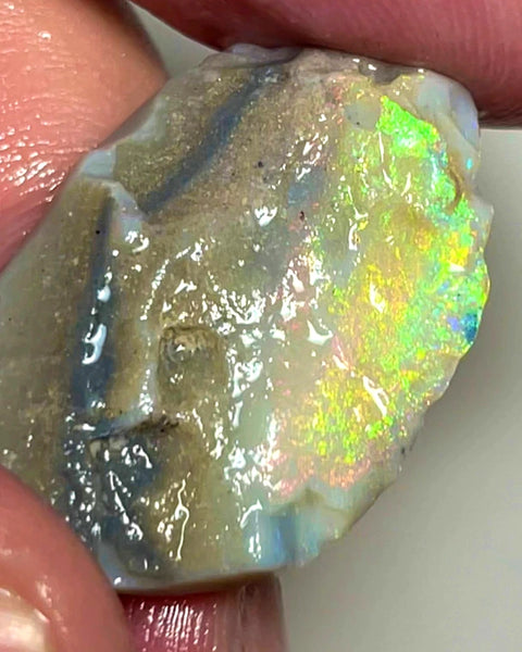 Lightning Ridge Rough Opal Light Base Untouched Seam 18.25cts High Grade Bright Multifires in stunning bar 31x24x4mm WAC12