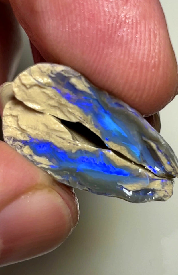 Lightning Ridge Rough Opal 27.5cts Stunning Dark Crystal Knobby Split with Vibrant Blues 27x18x7mm & 25x10x5mm WAD3