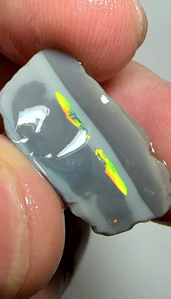 Lightning Ridge Rough Opal 10cts Seam Dark base Gorgeous Bright Vivid pair of evil green eyes  25x11x5mm WAB46