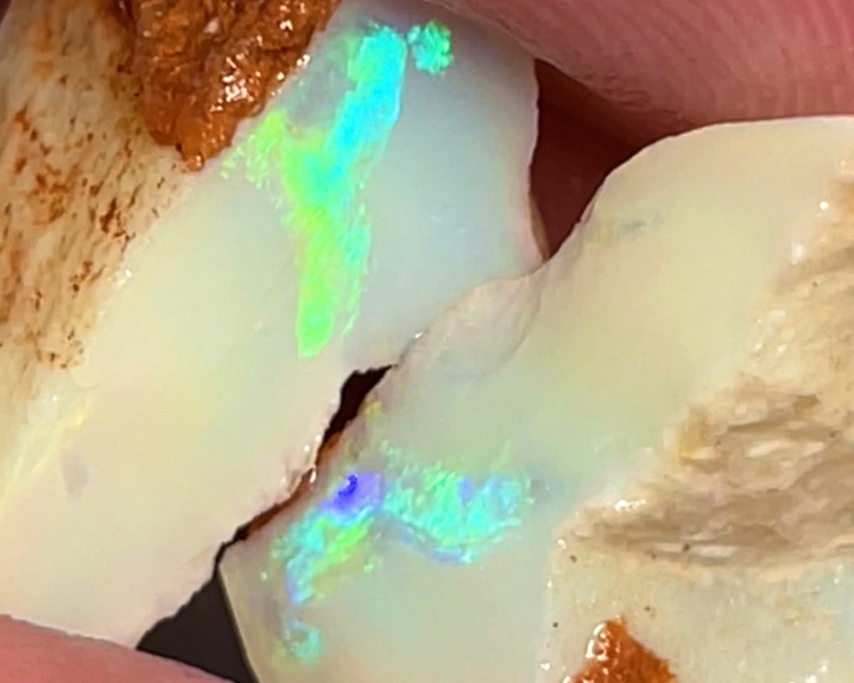 Coober Pedy Opal Rough Light base  Seams 28cts Yellow dominant Bright Multicolours  24x15x6mm to 20x12x7mm NSW014