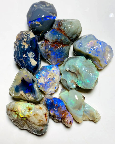 OPAL MONTH SPECIAL Lightning Ridge Rough Black & Dark knobby Opal Parcel 115cts Lots of Potential & Cutters Lots Bright colours & bars 23x19x7mm to 14x12x7mm WAA05