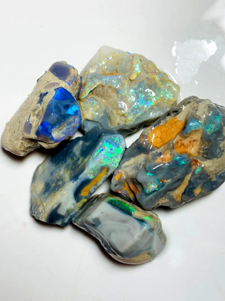 OPAL MONTH SPECIAL Lightning Ridge Rough Dark & Crystal Seam Opal Parcel 107cts Lots of Potential & Cutters Lots Bright colours & bars 33x18x8mm to 20x13x8mm  WAA07