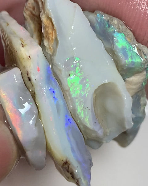 Lightning Ridge Rough Opal 63cts Semi Black Thick Seam stack Gorgeous Bright Fires/Multifires in bars 30x20x5mm to 22x18x4mm WSU01