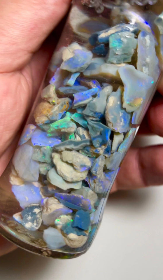 Lightning Ridge opal rough 250cts Lots Multicolours to gamble 15x14x2 to 7x5x2mm NSW076 (jar not included)