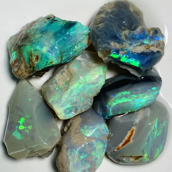 Lightning Ridge Opal Rubs n rough Parcel Dark bases from the Miners Bench® 31cts Stunning Bright Multifires to faces 15x8x6mm to 12x8x5mm WSY57