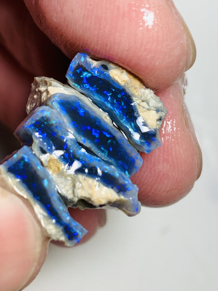 Lightning Ridge Rough Mulga® Black Crystal Opal Seam Splits  Cutters Candy® 19.4cts Exotic & Stunning Bright Cutters Gorgeous Blue fire in bars 15x13x4mm to 13x8x3mm WST71