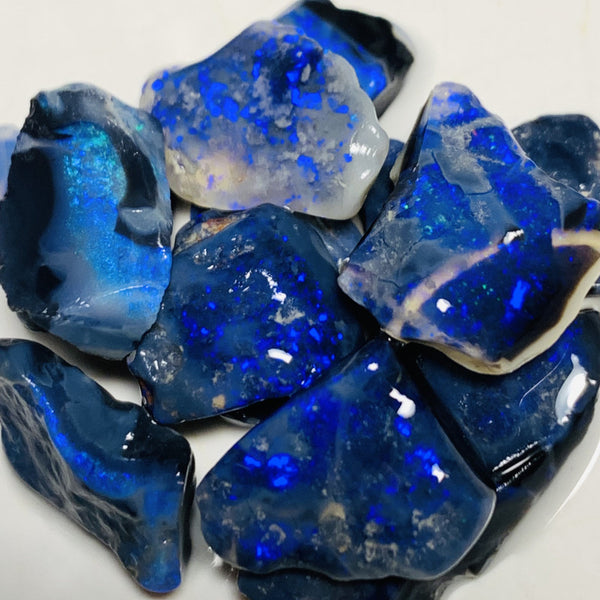 Lightning Ridge Rough Cutters Candy® Black Opal Seam parcel 54cts Gorgeous Bright fires & bars 20x12x3mm to 11x10x3mm WSS58