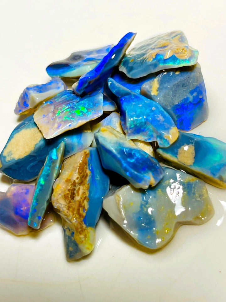 Lightning Ridge Rough Dark Seams Opal Parcel 98cts Lots of Potential & Cutters Lots Bright Multicolours & bars 20x19x7mm to 14x6x5mm WAB94