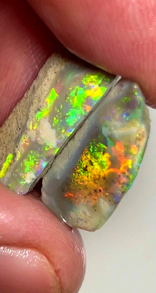 Australian Opal Rubs rough Pair 8cts Yellow/Orange dominant Bright Vivid Multifires to faces 21x9x4 & 22x8x2 mm WAE36