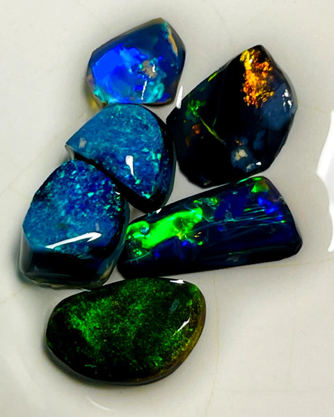 Lightning Ridge Small Opal Rough/Rub/Preforms Parcel Blacks From the Miners Bench® 9.5cts Gorgeous Bright fires 12x7x2.5mm to 8x7x3mm WAC20