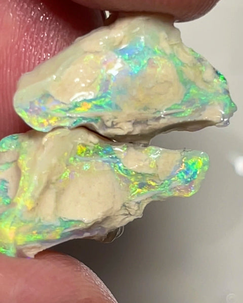 Lightning Ridge Rough Bling Exotic Crystal Seam opal formation Split pair 22.85cts Super Bright Amazing Yellow dominant Sparkling Rainbow of Multifires 25x15x8mm & 15x10x5mm NSW045