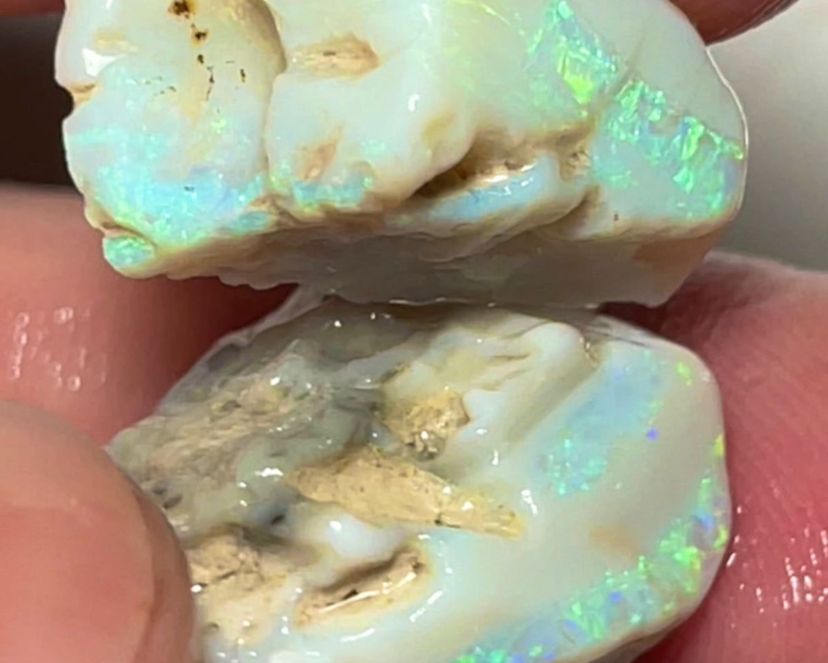 Lightning Ridge Rough Big Thick Seam Opals 50.00cts Stunning Light base with Gorgeous Bright Multi fires 27x17x16 & 20x12x11 mm NSA024