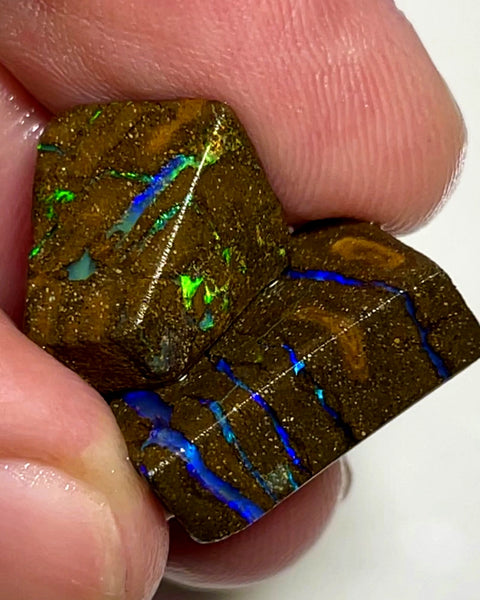 Queensland Boulder Matrix opal 26cts rough Pair Winton Stunning Exotic Bright veins 18x12xmm & 12x12x8mm BFC75