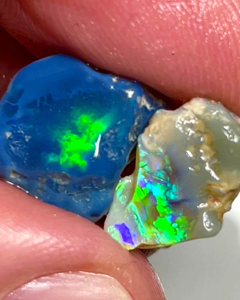 Lightning Ridge 9.5cts Bright & gorgeous Opal rough pair Stunning Green Blue fires 12x11x5 & 14x9x4 mm 1127