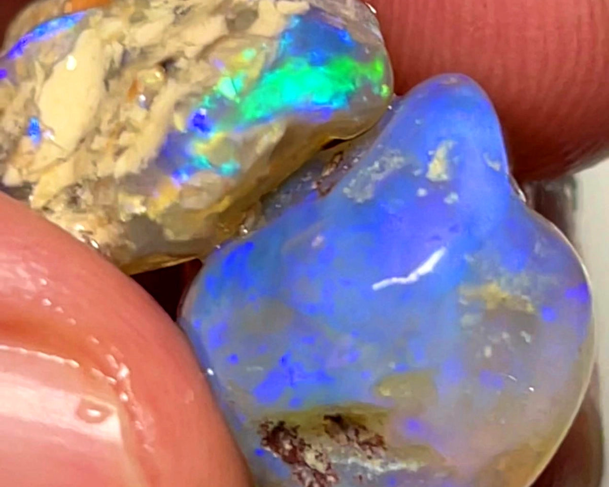 Lightning Ridge 34cts Big Bright knobby Opal rough pair lots of fires showing 22x17x10 & 19x15x9 mm 1128