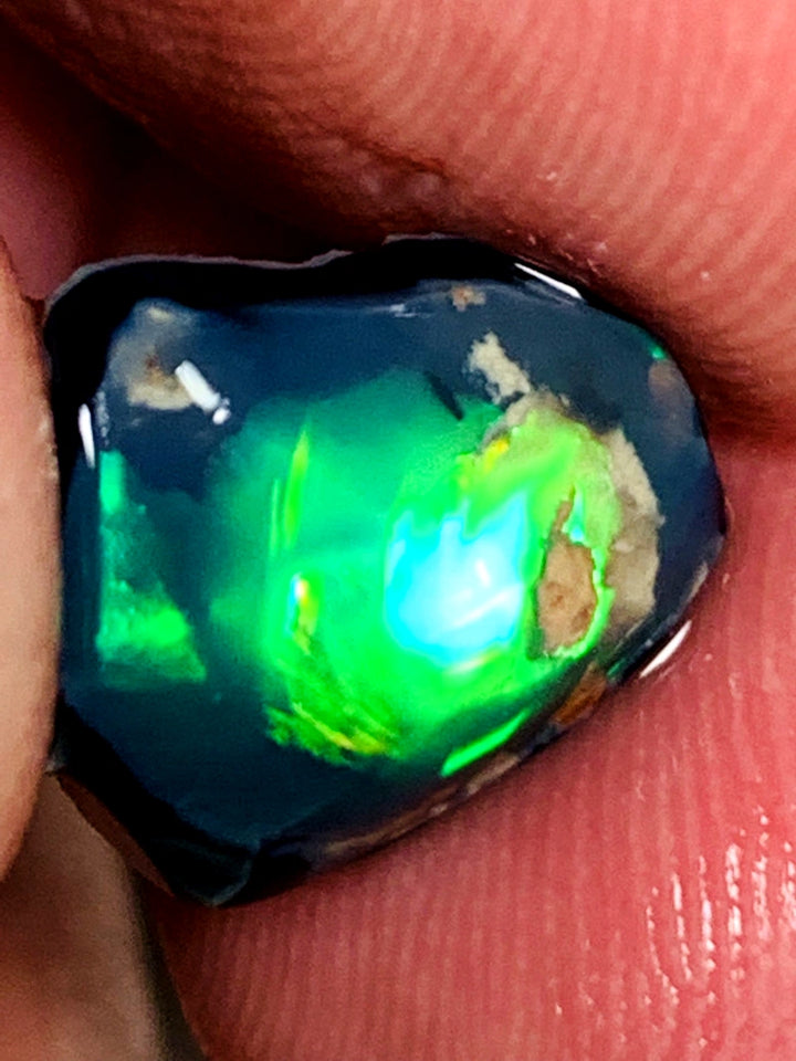 Lightning Ridge Rough / Rub Black knobby opal Miners Bench®  3.75cts Exotic Super Bright Vibrant & Vivid Reds/Oranges/Greens 14x12x3mm WAB65