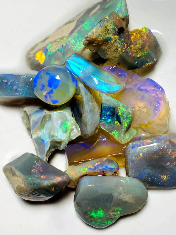 Lightning Ridge Opal Rough n Rub Parcel Dark & Crystal From the Miners Bench® 44cts Bright Multifires 23x9x6mm to 8x7x3mm WSY94