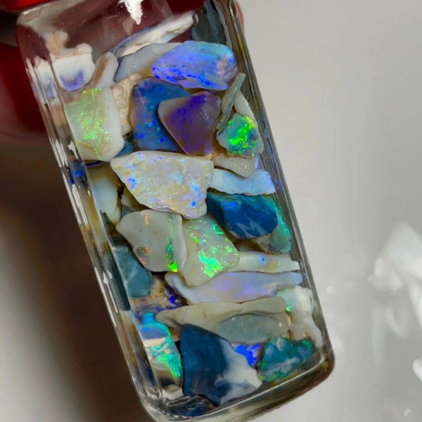 Lightning Ridge Rough Seam Opal Parcel 140cts Black & Dark with lots Potential & some Cutters Lots Bright Multi colours 20x8x4mm to 7x6x2mm NSW005