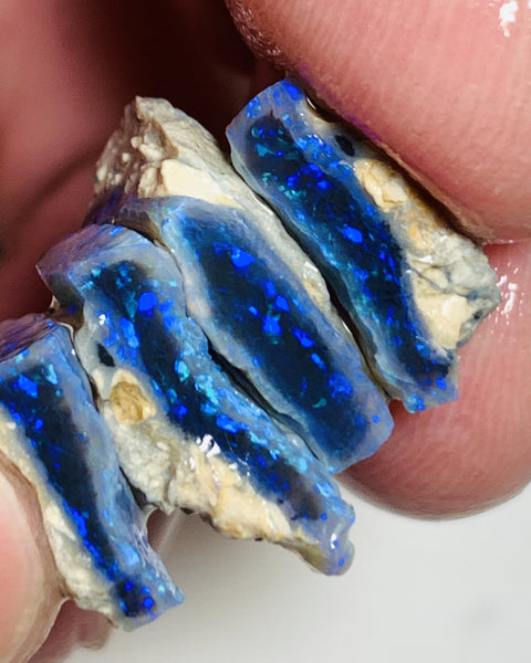 Lightning Ridge Rough Mulga® Black Crystal Opal Seam Splits  Cutters Candy® 19.4cts Exotic & Stunning Bright Cutters Gorgeous Blue fire in bars 15x13x4mm to 13x8x3mm WST71