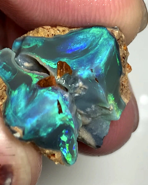 OPAL MONTH SPECIAL Lightning Ridge Rough Opal Dark Base Seam Split 15.75cts Cutters Candy Exotic High Grade Bright Multifires in stunning bars 17x15x8mm to 15x10x7mm WSZ76