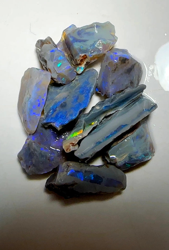 Lightning Ridge Rough Big Thick  Dark Seams Opal Parcel 70cts Lots of Potential & Cutters Lots Bright colours & bars 25x8x4mm to 15x8x4mm WAB78