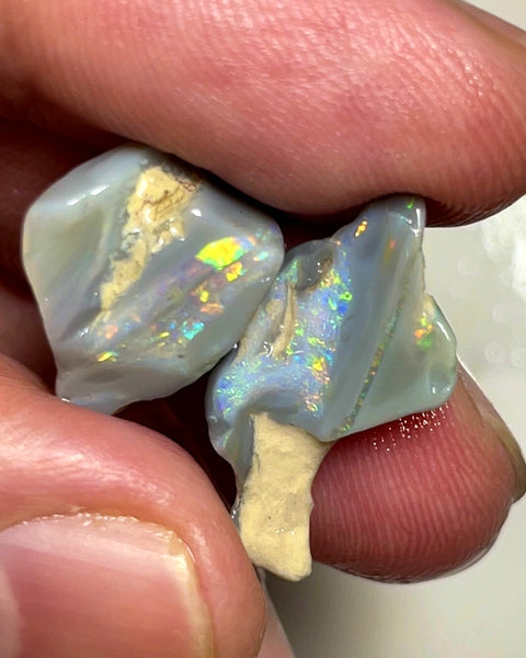 Lightning Ridge Opal Rough Dark Base knobby Pair 13.25cts Gorgeous Very Bright Multifires 18x12x5mm & 18x12x5mm WAD36