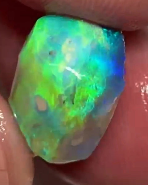 Gorgeous Bright Green dominant Multifires on this Pea knobby 8.75cts rub from Lighting Ridge  Finish high dome ring stone 13x9x8mm NSW187