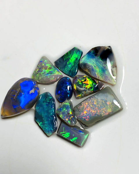 OPAL MONTH SPECIAL Lightning Ridge Opal Rough Rub Preform Parcel Black Dark & Crystal Miners Bench® 15.75cts Stunning Bright Multifires & patterns to faces 15x8x6mm to 6x3x2mm WAA15