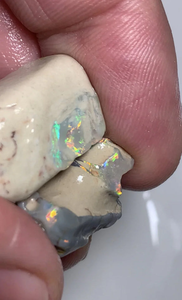 OPAL MONTH SPECIAL Mulga® Dark / Crystal  Rough Seam Opal formations Pair 34cts Nice fires clay/sand host 22x10x10mm & 16x10x8mm  WSZ02