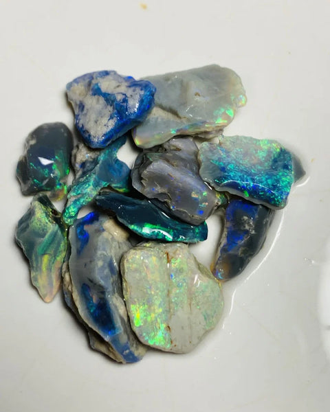 Lightning Ridge Rough Opal Parcel 33cts Semi Black & Crystal High Grade Very Bright Lovely colourful material for cutters 20x8x6mm to 9x5x3mm WSX24