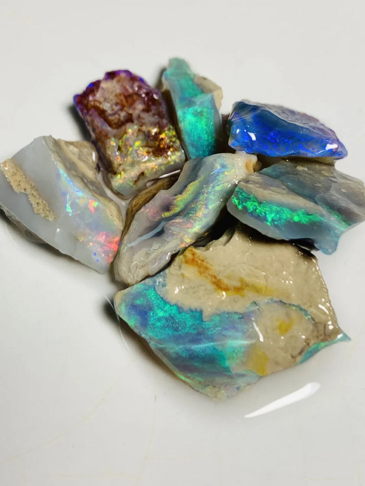 Lightning Ridge Rough Opal Parcel 38cts Semi Black & Crystal High Grade Very Bright Lovely colourful material for cutters 18x14x7mm to 13x8x3mm WSX17