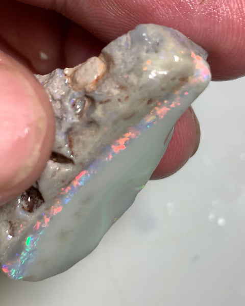 Lightning Ridge Rough Opal Semi Black Big Thick Seam Potential Cutter 82cts Pink dominant bar & lots of Multifires in flat bar 37x25x18mm WSS87