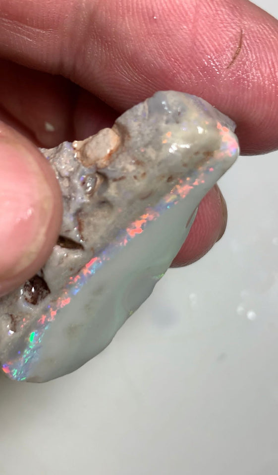 Lightning Ridge Rough Opal Semi Black Big Thick Seam Potential Cutter 82cts Pink dominant bar & lots of Multifires in flat bar 37x25x18mm WSS87