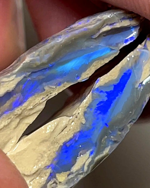 Lightning Ridge Rough Opal 27.5cts Stunning Dark Crystal Knobby Split with Vibrant Blues 27x18x7mm & 25x10x5mm WAD3