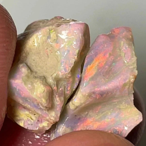 Pinks & Oranges Lightning Ridge Rough Opal 15cts Seam Split Bright Multicolours in bars 15x13x7 & 20x9x7 mm NSW034