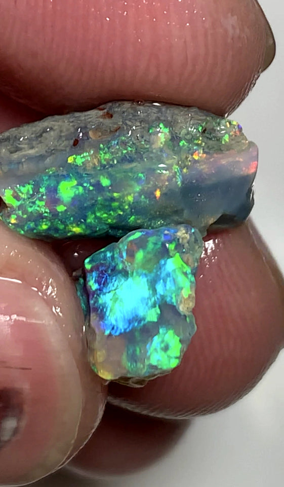 Lightning Ridge Rough Opal 6.25cts Pair Stunning Dark Crystal Base Cutters Candy® High Grade Amazing Bright Vibrant Multifires 15x9x5mm & 10x8x4mm WAA37