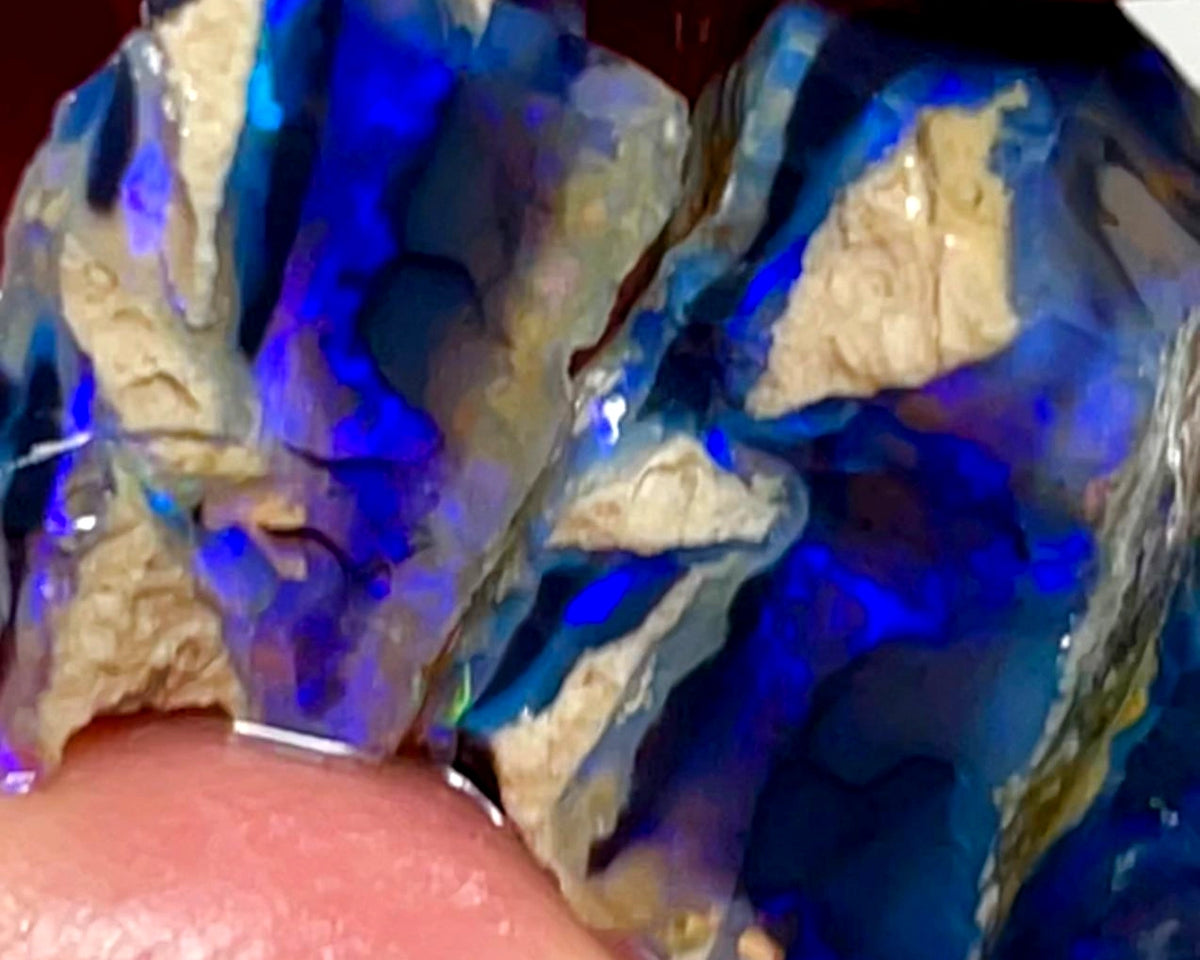 Lightning Ridge Rough Opal 24cts Stunning Black Crystal Knobby Split with Nice bars with Vibrant Blues 17x15x11 & 18x11x8mm WAE58