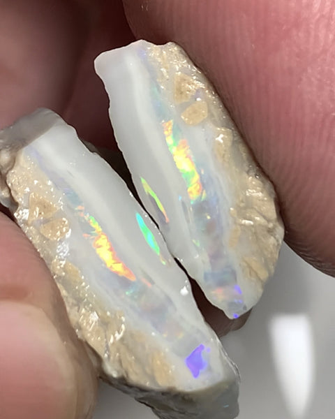 Lightning Ridge Rough Opal Grey /Crystal 25cts Cutters Candy® Exotic Seam Split Gem Grade packed with Super Bright Rainbow of fires in stunning bars 21x13x6mm & 15x12x7mm WST39