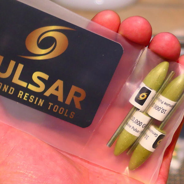 PULSAR™ DIAMOND RESIN POINTS MK2'S COLOUR CODED LAPIDARY BURRS FOR DREMEL & ROTARY TOOLS 3MM SHAFT POLISH SET 4x 10,000 GRITS