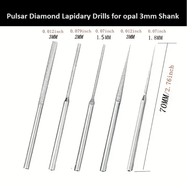 Pulsar Diamond Lapidary / Opal / Glass Drilling / Hole Making set of 5x 3mm Shank fit Dremel & other Multitools