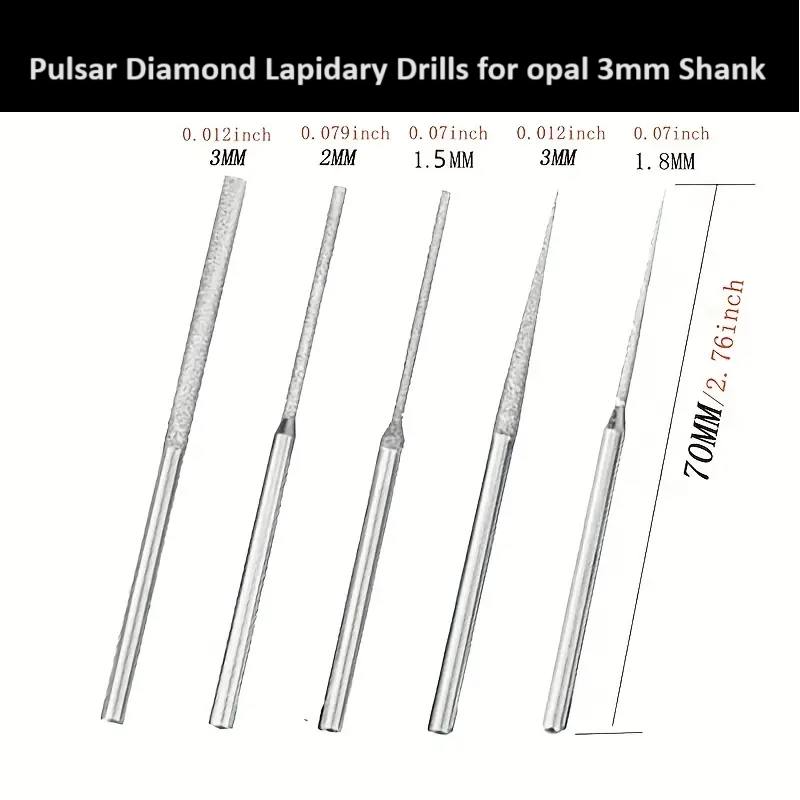Pulsar Diamond Lapidary / Opal / Glass Drilling / Hole Making set of 5x 3mm Shank fit Dremel & other Multitools