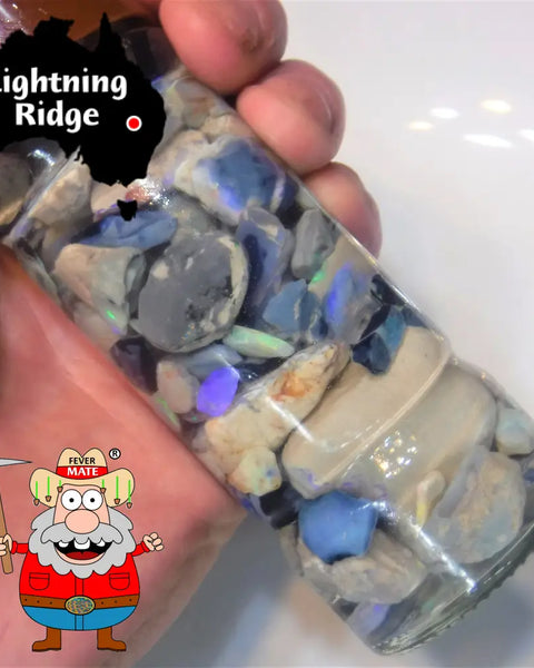 Lighting Ridge Rough Opal Parcel 475Cts Gamble Potch & Colours (Shown In Jar) 25Mm To Chip Size
