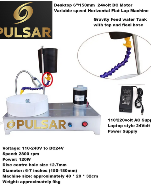 PULSAR DIAMOND™ "Lap-Top" Table top flat lap - lapping machine 6" / 150mm Diameter - Variable Speed - 24volt DC - UK Moulded  Plug - UK Delivery included Lapidary Cab Cabber Grinding Grinder Polishing Gemstones