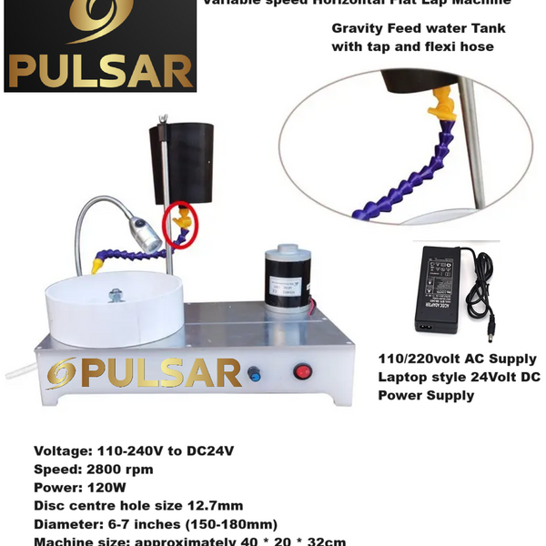 PULSAR DIAMOND™ "Lap-Top" Table top flat lap - lapping machine 6" / 150mm Diameter - Variable Speed - 24volt DC - UK Moulded  Plug - UK Delivery included Lapidary Cab Cabber Grinding Grinder Polishing Gemstones