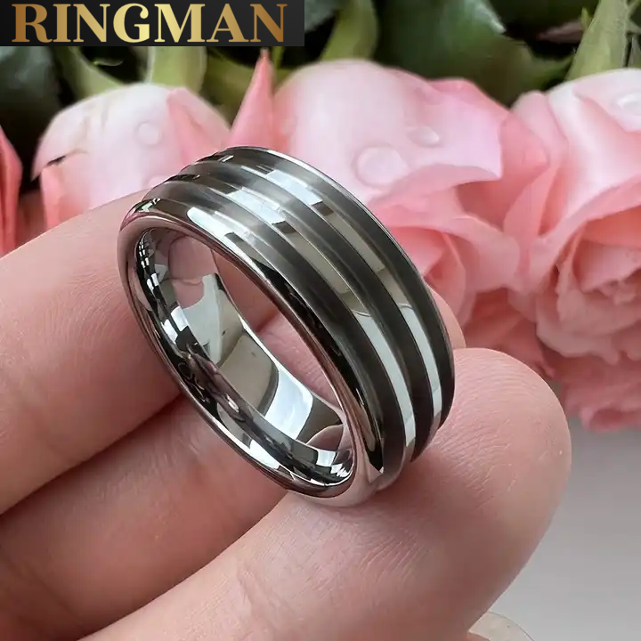 Hi Quality RingMan™ Tungsten Ring Blank  for inlay  opal or other 8mm wide ring with 1.1mm Triple channel UK sizes High polish