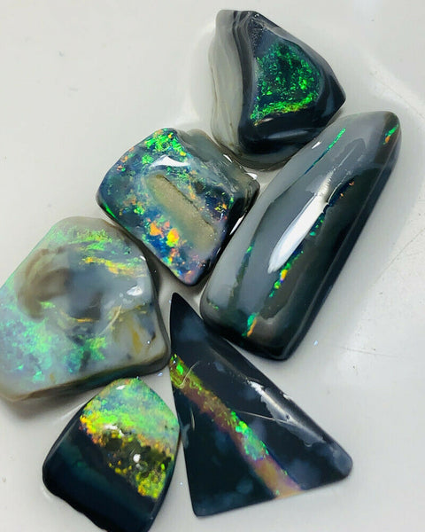 Australian Opal Rough Rubs parcel Gem Grade MULGA® Black & Semi Black Opal Miners Bench® Rubs 30cts Lots of Lovely Sharp bright FIRES / MULTIFIRES 20x7x5mm to 15x7x1mm GEM20